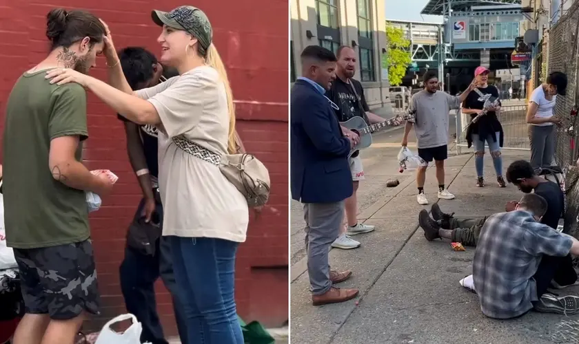 Grupo de cristãos testemunha a aceitação de Jesus por 106 viciados em drogas em evangelismo na rua nos Estados Unidos. Foto: Reprodução/Instagram/Philip Renner