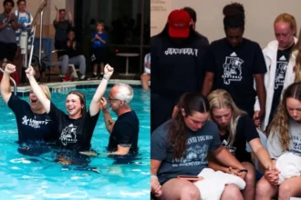 Culto em campeonato universitário de softebol resulta na conversão e batismo de 29 atletas tocadas pelo Espírito Santo. Foto: X/Liberty Softball