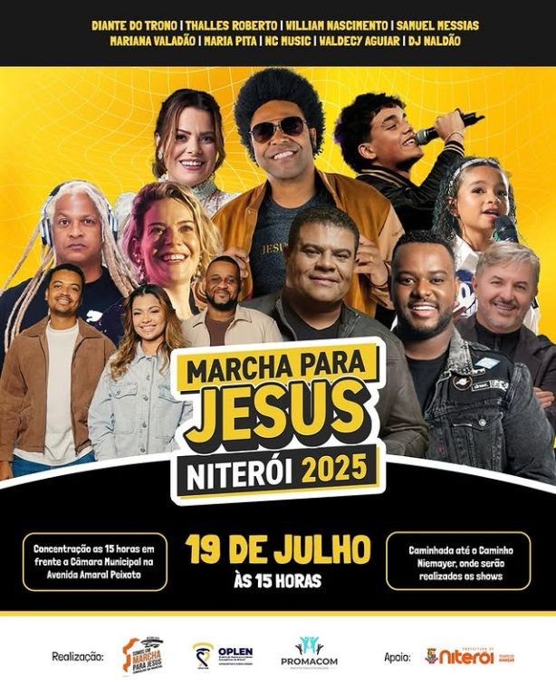 Niterói será palco para mais uma edição da Marcha Para Jesus, que acontece neste sábado (19), a partir das 15h. Foto: Divulgação.