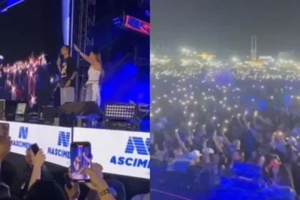 Cristãos realizaram evangelismo no show de Simone Mendes, compartilhando mensagens de fé e esperança com o público presente. Foto: Reprodução/Instagram/Bispa Sonia Hernandes