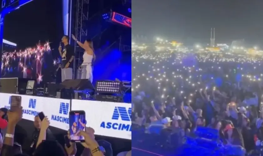Cristãos realizaram evangelismo no show de Simone Mendes, compartilhando mensagens de fé e esperança com o público presente. Foto: Reprodução/Instagram/Bispa Sonia Hernandes