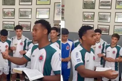 Jogador do Ipatinga realiza devocional antes da partida, emociona companheiros e compartilha sua fé dentro e fora dos gramados. Foto: Reprodução/Instagram/Samuel Pereira