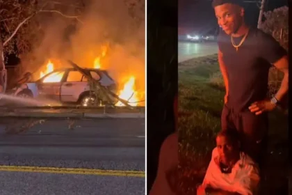 Um jogador de futebol americano e seu pai protagonizam um resgate heroico após um acidente de carro em Nova York. Foto: Reprodução/Instagram/Larry Pickett Sr