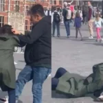 Cristã na Holanda é derrubada e arrastada pelo cabelo por muçulmano enquanto realizava um evangelismo nas ruas. Foto: Reprodução/Revive.