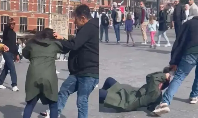 Cristã na Holanda é derrubada e arrastada pelo cabelo por muçulmano enquanto realizava um evangelismo nas ruas. Foto: Reprodução/Revive.