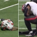 Após jogador sofrer uma lesão grave na clavícula, outro jogador da NFL, ajoelhou-se ao lado dele em campo para orar. Foto: Reprodução/X/Rate the Refs/Instagram/Christian Athletes