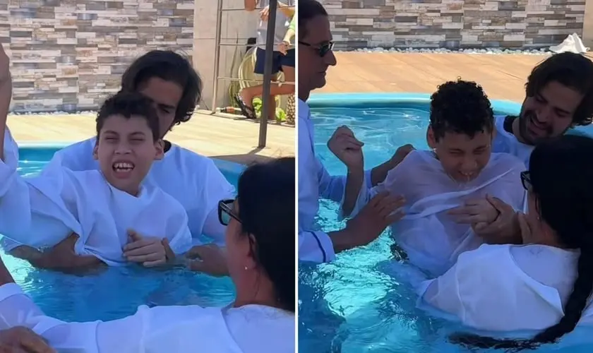 Garoto com paralisia cerebral se batiza e emociona a todos: ”Jesus vive nele”