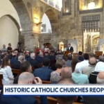 Igrejas no Iraque, que haviam sido destruídas pelo grupo terrorista Estado Islâmico (EI), foram reabertas após dois anos de reconstrução. Foto: Reprodução/YouTube/EWTN