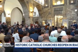 Igrejas no Iraque, que haviam sido destruídas pelo grupo terrorista Estado Islâmico (EI), foram reabertas após dois anos de reconstrução. Foto: Reprodução/YouTube/EWTN