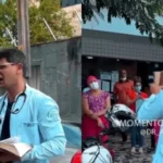 Médico continua evangelismo na rua em frente a uma unidade de saúde após ser proibido de realizar a pregação dentro do local. Foto: Reprodução/Instagram/Dr. André Ricardo