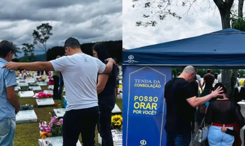 Durante Dia de Finados, igrejas do Sul levam mensagem de fé e a esperança da vida eterna aos enlutados que visitavam os cemitérios. Foto: Instagram/CIADESCP