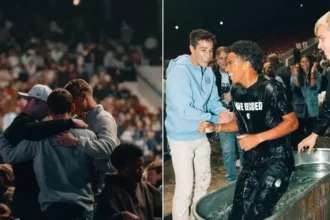 Mais de 6.000 estudantes se reúnem para participar de um culto em universidade nos EUA, promovido pelo movimento UniteUS. Foto: Instagram/UniteUS