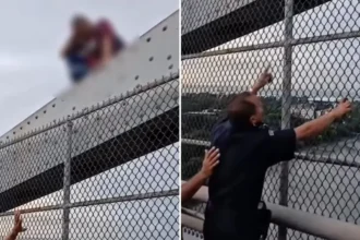 Policial impede em uma tentativa de suicídio em uma ponte, oferecendo não apenas socorro, mas uma fervorosa oração pelo homem. Foto: Reprodução/Instagram/Polícia Nacional de Panamá
