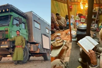 Casal brasileiro cria igreja móvel em um caminhão para levar o Evangelho a famílias nômades nas montanhas isoladas da Mongólia. Foto: Lucas Oliveira