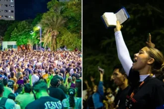 Recentemente, uma multidão de jovens participou de um culto ao ar livre em Fortaleza, promovido pela missão Aviva Universitário. Foto: Reprodução/Instagram/Lucas Teodoro