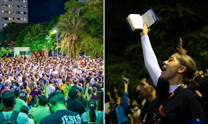 Recentemente, uma multidão de jovens participou de um culto ao ar livre em Fortaleza, promovido pela missão Aviva Universitário. Foto: Reprodução/Instagram/Lucas Teodoro