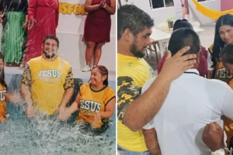 Mãe e filha aceitam Jesus durante culto na Amazônia, são batizadas e testemunho leva toda a família a viver transformação em Cristo. Foto: Reprodução/Instagram/Igreja Batista Água Viva