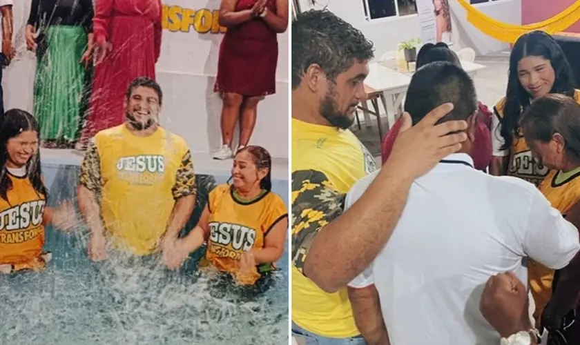 Mãe e filha aceitam Jesus durante culto na Amazônia, são batizadas e testemunho leva toda a família a viver transformação em Cristo. Foto: Reprodução/Instagram/Igreja Batista Água Viva