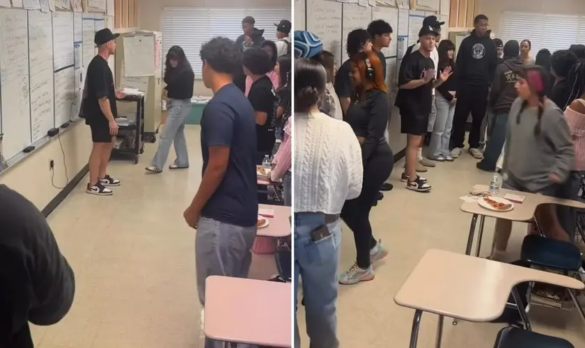 Evangelismo em escola pública nos EUA reúne estudantes e leva dezenas a decisão por Jesus após ação durante horário de almoço. Foto: Reprodução/Instagram/Ross Johnston