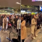 Cristãos na Holanda realizam louvor em estação de trem em Roterdã, reunindo multidão e chamando a atenção de passageiros. Foto: Reprodução/Instagram/Presence Revival