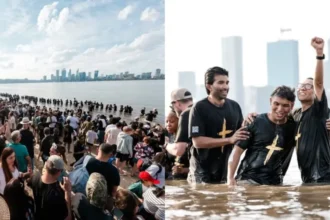Batismo em massa na Austrália reúne mil pessoas na Páscoa, com testemunhos de transformação e novas vidas entregues a Jesus. Foto: Instagram/Julian Kirtisingham