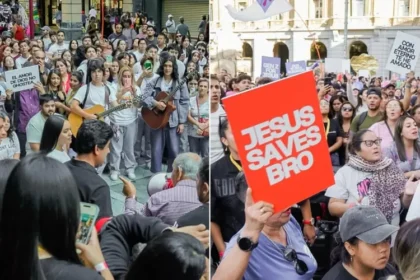 Uma grande mobilização de jovens cristãos tomou as ruas de Santiago recentemente, em um evento de evangelismo no Chile. Foto: Instagram/Revival Latino Chile