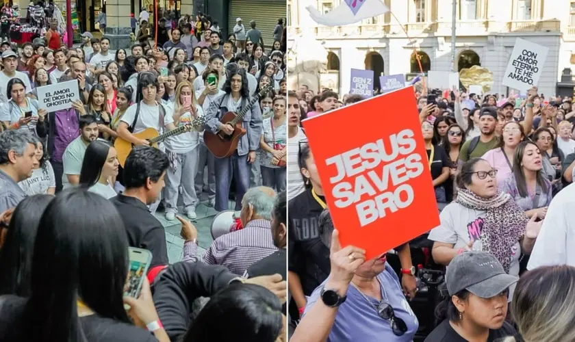 Uma grande mobilização de jovens cristãos tomou as ruas de Santiago recentemente, em um evento de evangelismo no Chile. Foto: Instagram/Revival Latino Chile