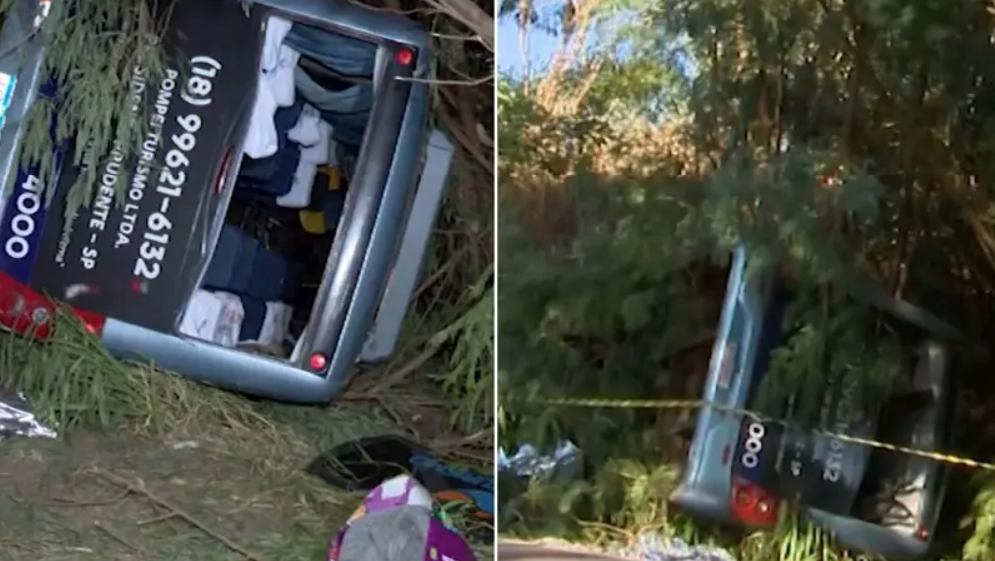 Acidente de ônibus no Paraná resulta na morte de três pessoas e deixa outras 19 feridas durante viagem de retorno de evento religioso. Foto: Reprodução/TV.