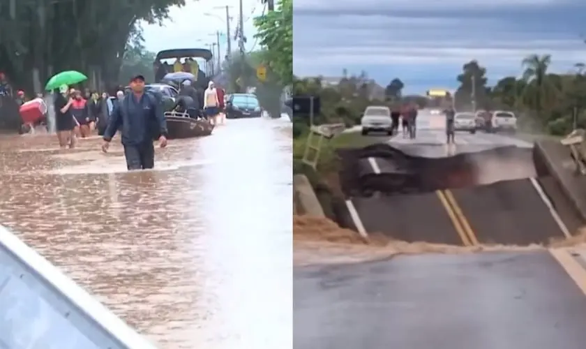 Igrejas pedem orações e fazem campanha de doação para as vítimas das terríveis inundações no Rio Grande do Sul. Foto: Reprodução/G1/RBS TV