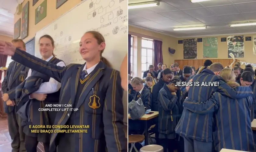 Aluna é curada de lesão no ombro durante evangelismo em escola da África do Sul, surpreendendo e emocionando colegas. Foto: Reprodução/Instagram/Danielle Caram