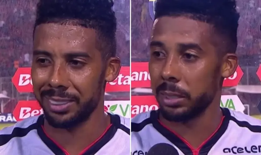 William Oliveira, jogador do Vitória, testemunha sobre Jesus após marcar dois gols na vitória contra o Atlético-MG no Campeonato Brasileiro. Foto: Reprodução/Instagram/FCom.