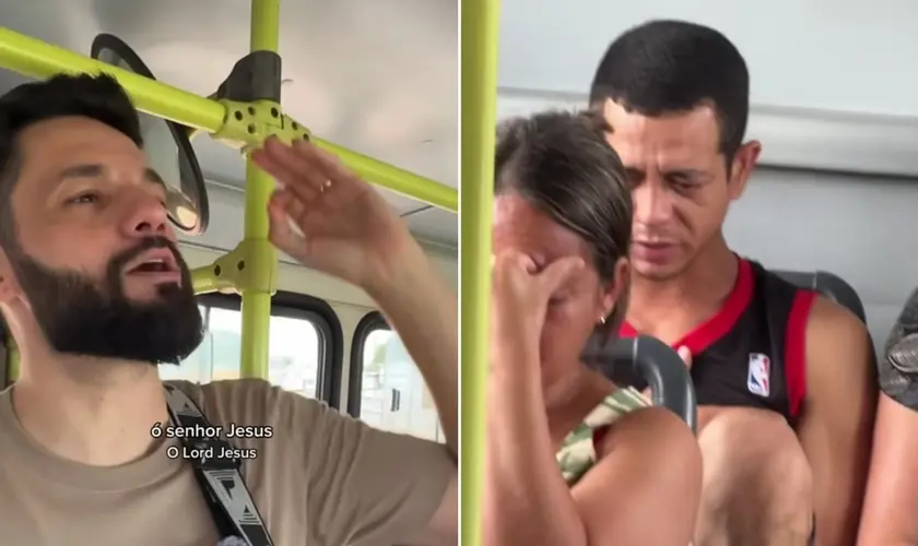 Passageiros são alcançados por evangelismo em ônibus; ação liderada por evangelista com violão emocionou e levou vidas a Cristo. Foto: Reprodução/Instagram/Allan Machado