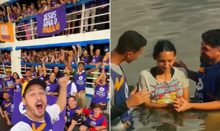 Voluntários realizam batismos na Ilha de Marajó, levando o Evangelho, ações sociais e esperança às comunidades ribeirinhas. Foto: Reprodução/Instagram/Minha Missão