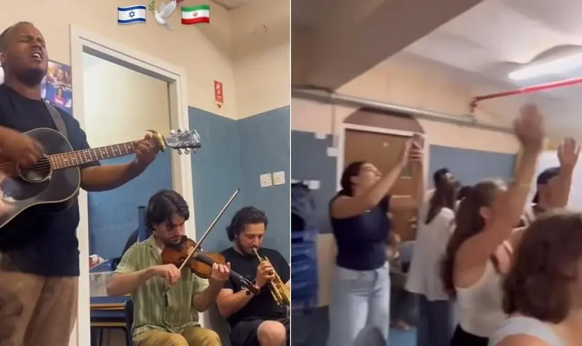 Cristãos judeus adoram a Jesus em abrigos antibombas durante ataques entre Israel e Irã, clamando por paz em meio ao conflito. Foto: Instagram/Emanuel Roro