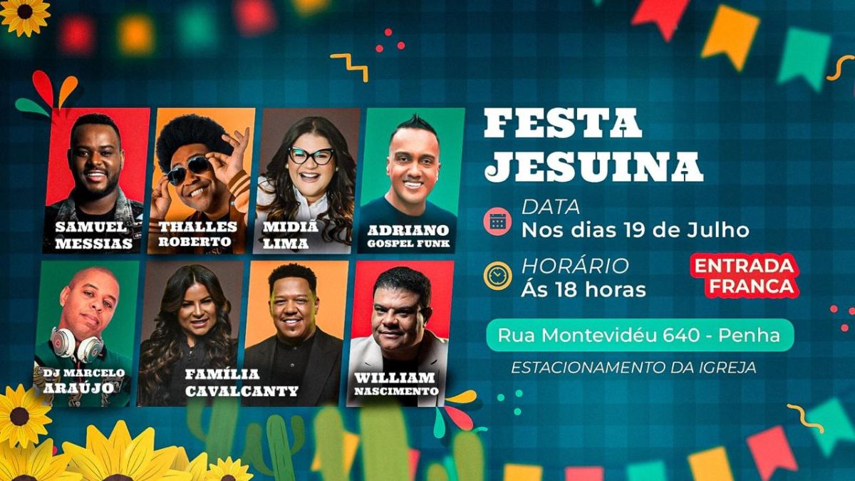 A Festa Jesuína da ADVEC acontece neste sábado (19) no Rio, com entrada gratuita e shows de Thalles Roberto, Midian Lima e outros. Foto: Divulgação.
