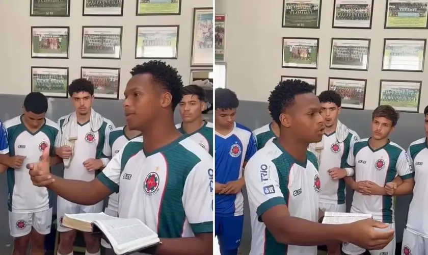 Jogador do Ipatinga realiza devocional antes da partida, emociona companheiros e compartilha sua fé dentro e fora dos gramados. Foto: Reprodução/Instagram/Samuel Pereira