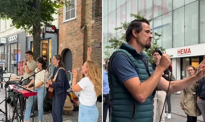 Evangelismo na Holanda: 87 pessoas aceitam Jesus e são curadas em uma ação cristã de rua na cidade de Breda. Foto: Reprodução/Instagram/Jelthe Kloens