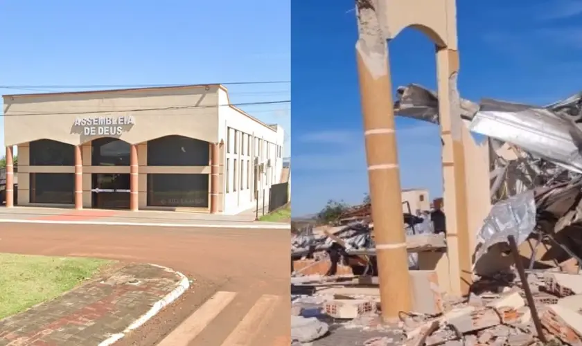 Cristão sobrevive milagrosamente ao desabamento de uma igreja em Rio Bonito do Iguaçu, durante tornado no Paraná. Foto: Reprodução/Instagram/UMADRBI