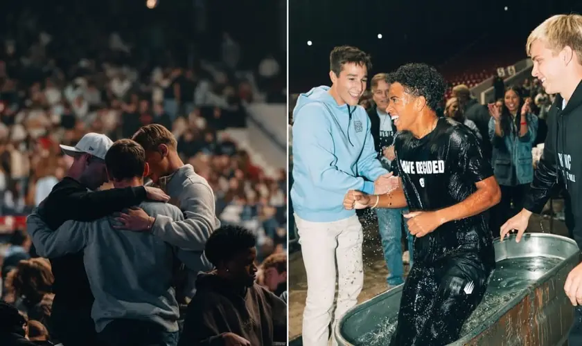 Mais de 6.000 estudantes se reúnem para participar de um culto em universidade nos EUA, promovido pelo movimento UniteUS. Foto: Instagram/UniteUS