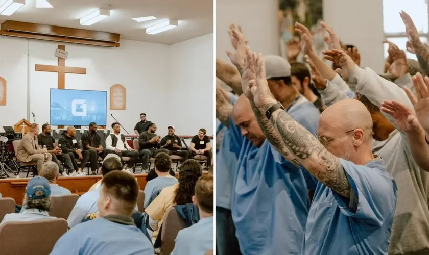 Jogadores da NFL uniram forças com o ministério God Behind Bars para levar uma mensagem de esperança à Penitenciária Estadual de San Quentin. Foto: Reprodução/Instagram/God Behind Bars
