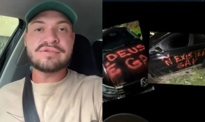 Ex-gay tem seu carro pichado após compartilhar testemunho de transformação e fé em Jesus nas redes sociais. Foto: Reprodução/Instagram/Lukas Lima