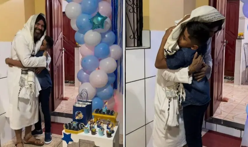 Um menino autista emocionou a internet ao comemorar seu aniversário de 10 anos com uma festa temática de Jesus, em Manaus. Foto: Reprodução/Instagram/Myrllena Elamid