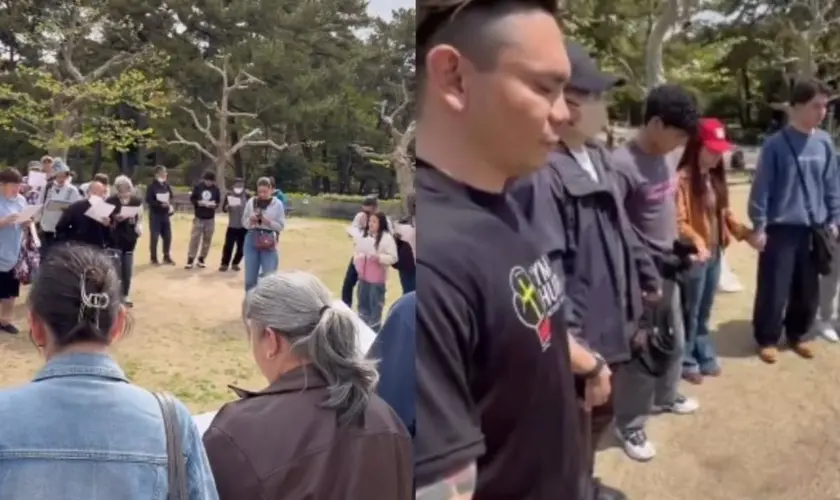 Igreja no Japão realiza culto ao ar livre em parque de Nagoya e leva fé, oração e apoio a moradores de rua em situação de vulnerabilidade. Foto: Reprodução/Instagram/Marcos Sogabe