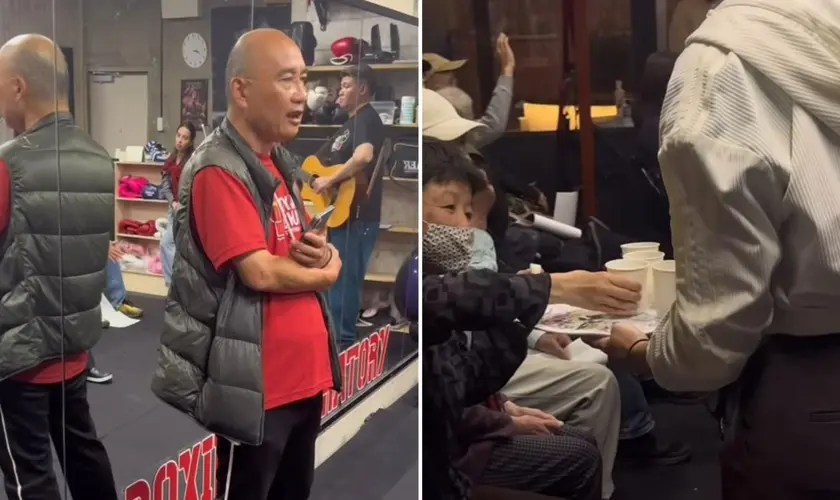 Ex-morador de rua ministra Santa Ceia em igreja no Japão e testemunha transformação de vida, marcando culto com fé, comunhão e esperança. Foto: Reprodução/Instagram/Marcos Sogabe