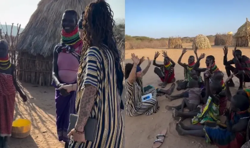 Uma missionária americana, compartilhou o momento em que apresentou o Evangelho a uma tribo na África que nunca havia ouvido falar de Jesus. Foto: Reprodução/Instagram/Angi Magoulis