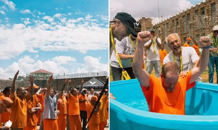 Evangelismo em prisão nos Estados Unidos resultou em mais de 200 detentos entregando suas vidas a Jesus e no batismo de 21 presos. Foto: Reprodução/Instagram/Victory Church