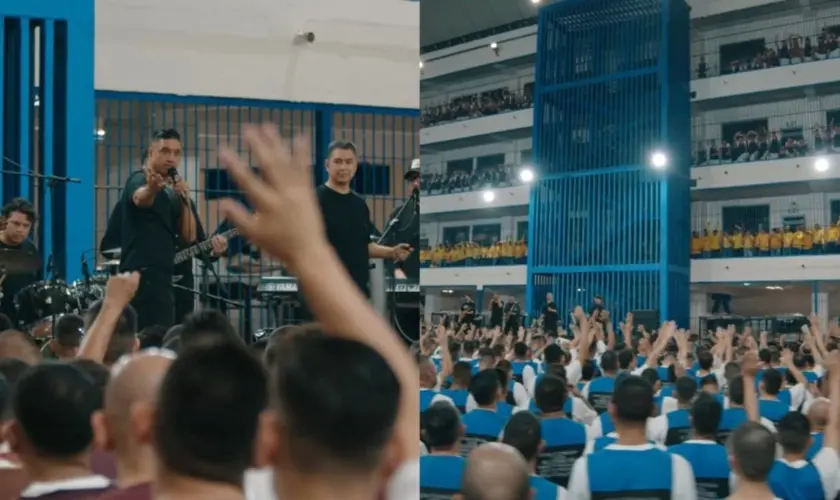 Banda realiza culto em prisão em El Salvador, reúne 4 mil detentos e leva mensagem de fé por meio do Evangelho. Foto: Reprodução/YouTube/San Marcos Honey