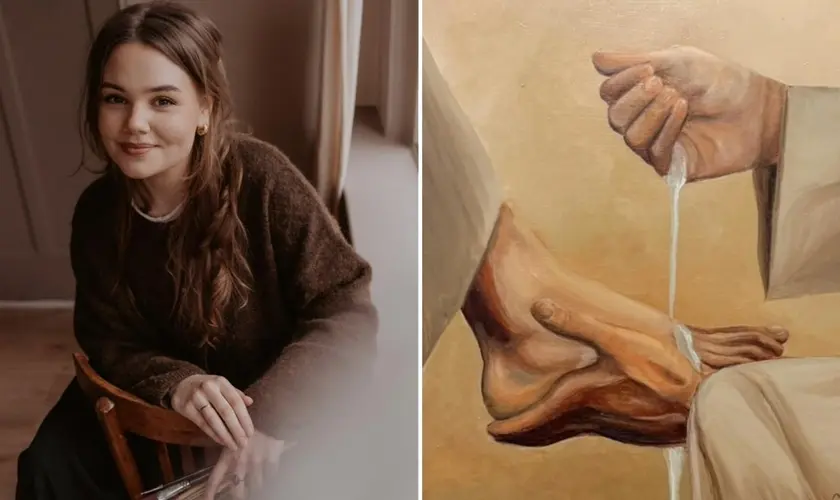 Pintora cristã viraliza nas redes sociais ao usar obras inspiradas na Bíblia para aproximar pessoas de Jesus e compartilhar o Evangelho. Foto: Reprodução/Leonie Gort