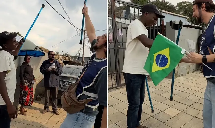 Um homem que utilizava muletas para caminhar afirmou ter sido curado após receber oração nas ruas na África do Sul. Foto: Reprodução/Instagram/Luca Martini