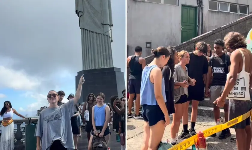 Missionária americana realiza evangelismo no Cristo Redentor, compartilha mensagem sobre Jesus com turistas e emociona público. Foto: Reprodução/Instagram/Presley Foster